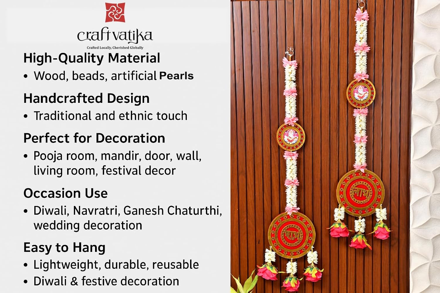 Shubh Labh Ganesha Wall Hanging Latkan Toran for Wall Door Home Decor Items (LTKN139-1SET)