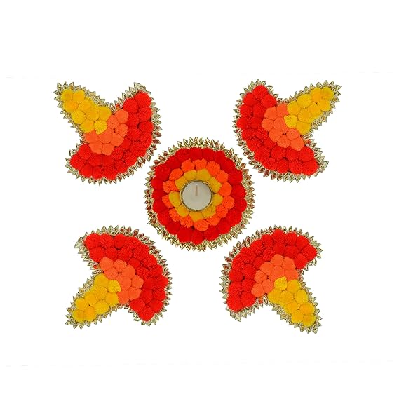 Pom Pom Design Tea Light Candle Holder Decoration Rangoli Mate ( TCMH461 )