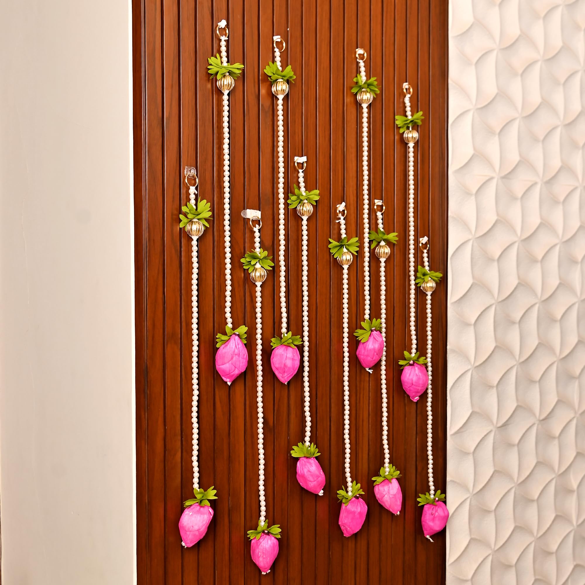 Pack of 10 Pink Lotus Buds Hanging Latkan for Wall Door Festival Decorations (LTKN147-10)