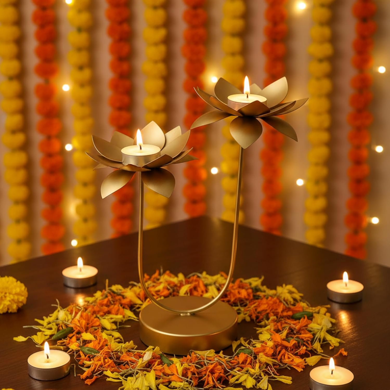 Tealight Candle Holder for Home Decoration, Festiv Decor Lotus Design Tealight Candle Holder, Diwali Decoration Items, Pooja Decorations Items, Christmas Decor Gifts for Home Office Family(TCMH494-1BOX)
