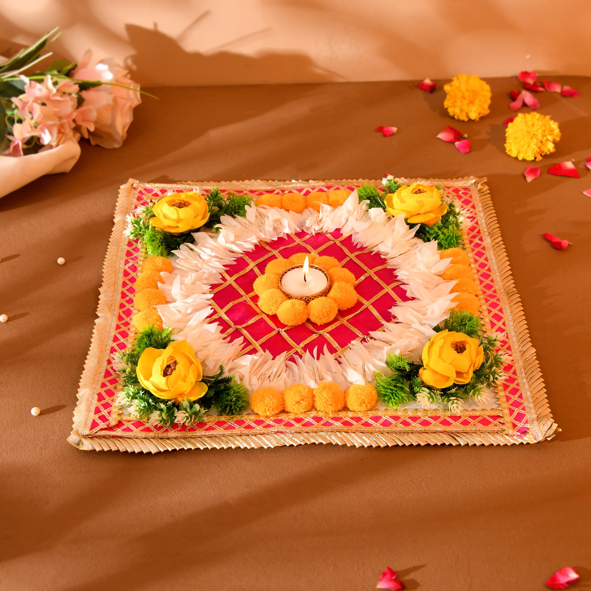 Rangoli Mat Tealight Candle Holder Set of 1 Festival Decoration Items ( RANG203 )