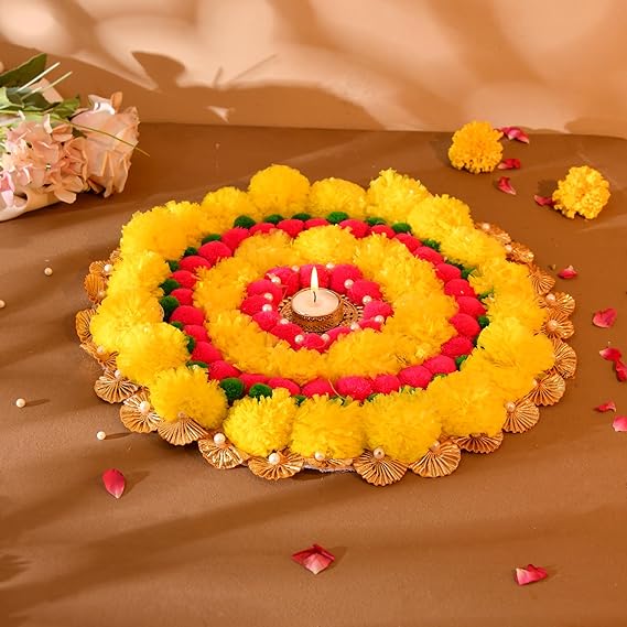Diwali Decoration Items, Artificial Marigold Garlands Decoration Mate for Home Floor Decorations, Rangoli for Door Entrance Set of 7 (Flower Mat)(TCMH436-NEW)