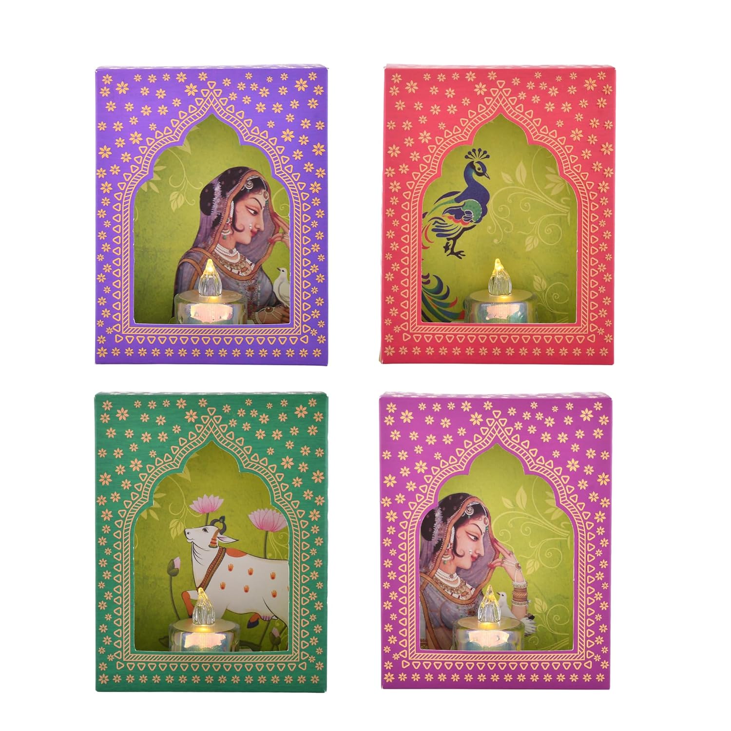 Jharokha Diyas Set of 6 with LED Candle Diwali Decoration Items Wall Hanging Decorations ( DFMW452-6 Pc)