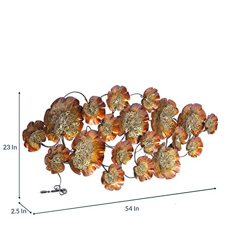 Metal 3D Brown Golden Flower With LED Lights Wall Hanging Showpiece