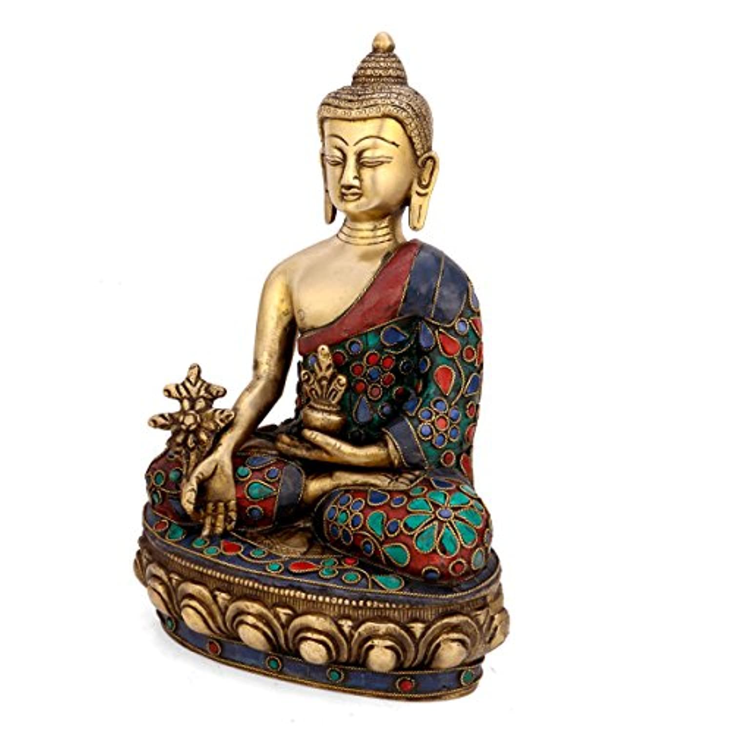 Lord Gautama Buddha Brass Idol Sitting On Lotus Statue