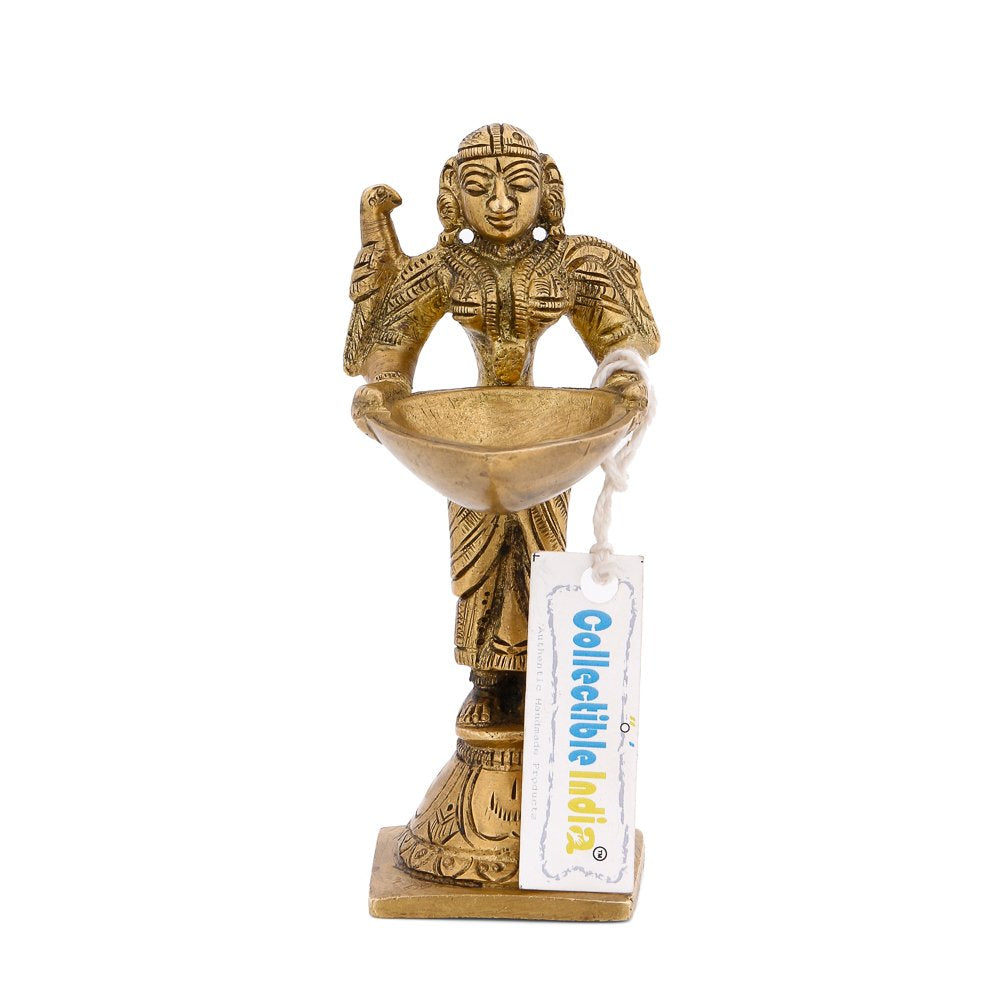 Brass Lady Holding Diya Oil Lamp Stand Showpiece