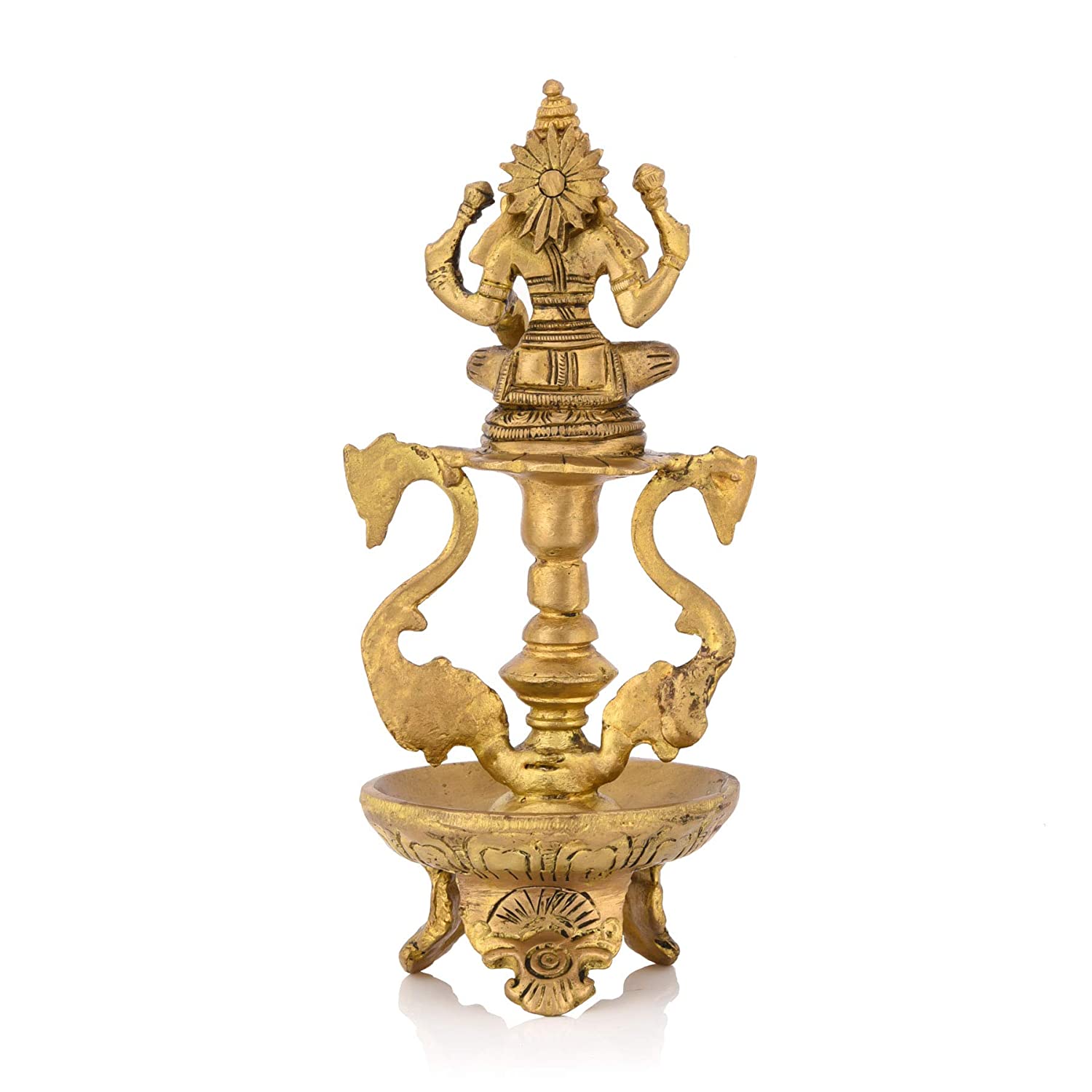Brass Laxmi Idol Peacock Diya Oil Lamp Stand Showpiece
