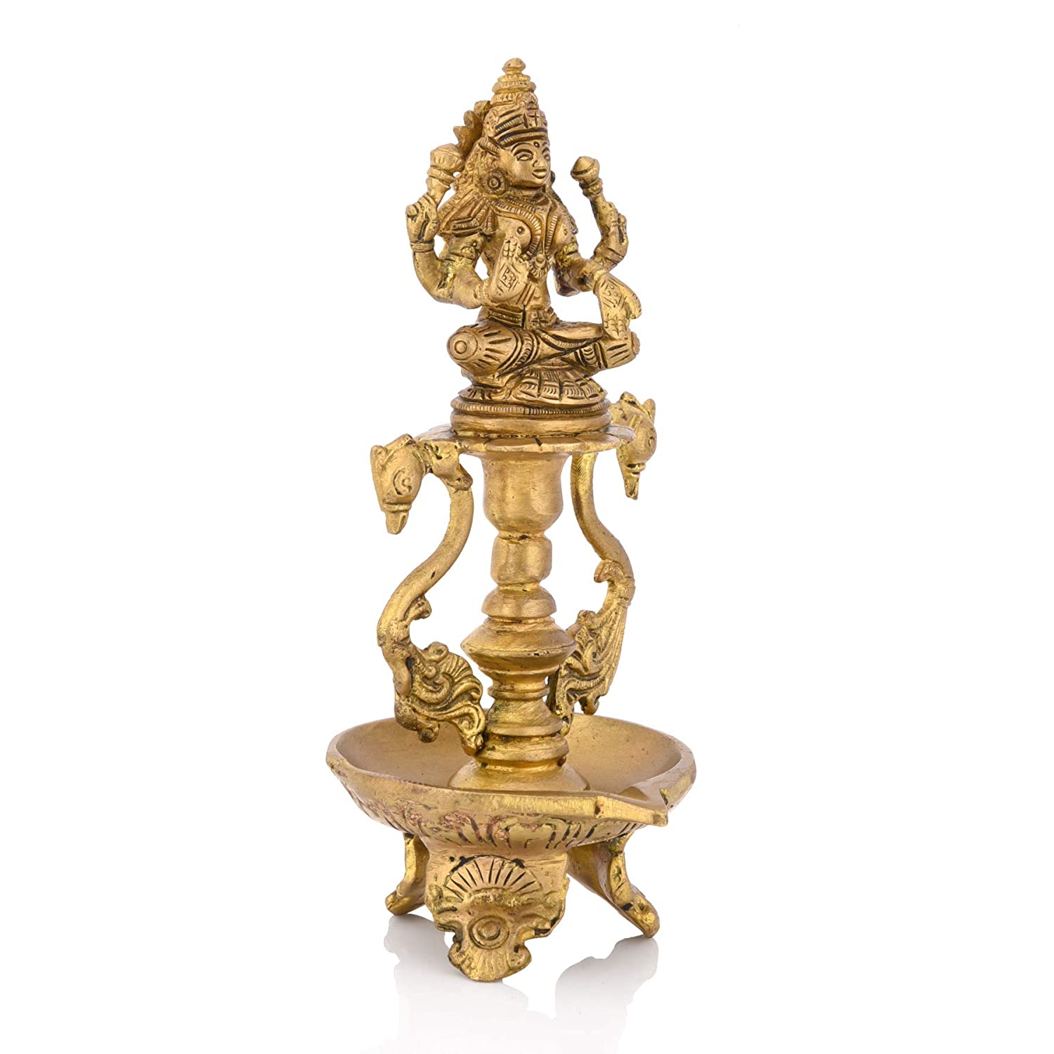 Brass Laxmi Idol Peacock Diya Oil Lamp Stand Showpiece