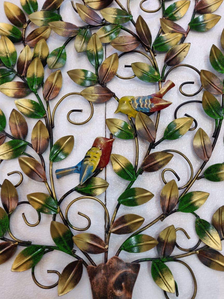 Multicolor Metal Tree Birds Sitting On Branches Wall Art Decor Showpiece