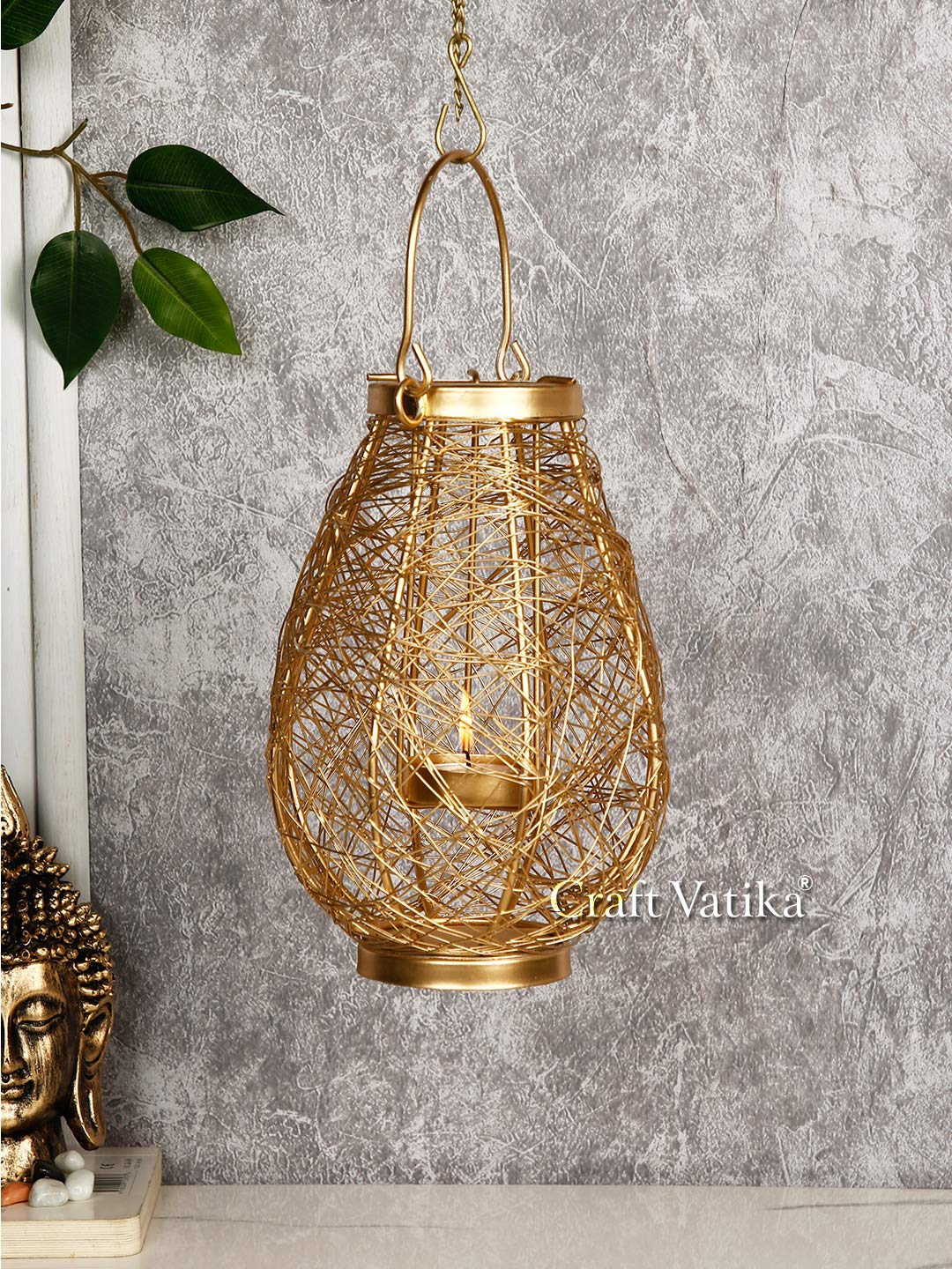 Metal Birds Nested Lantern Tealight Candle Holder Hanging Showpiece