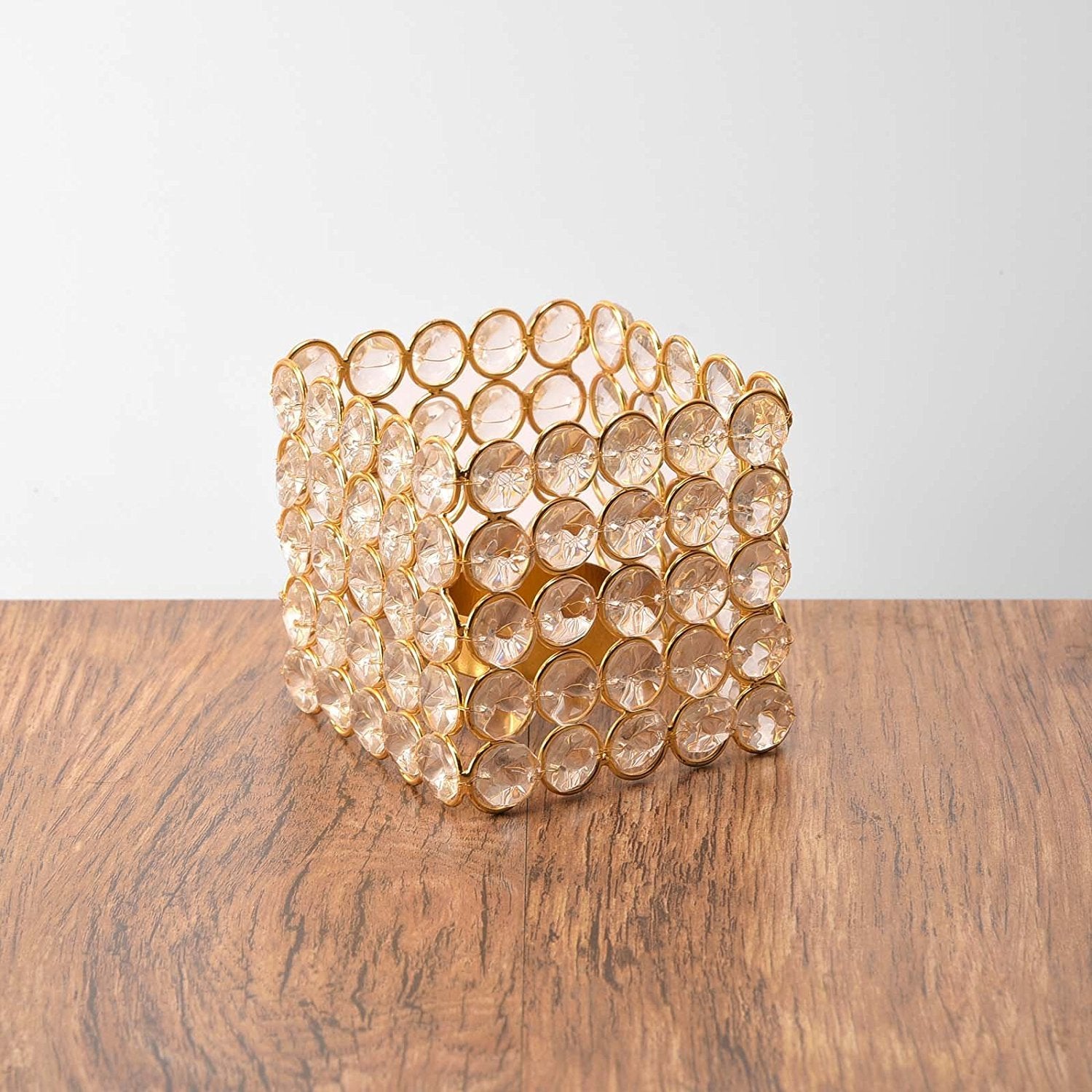 Metal Golden Crystal Lantern Tealight Candle Holder Stand Showpiece