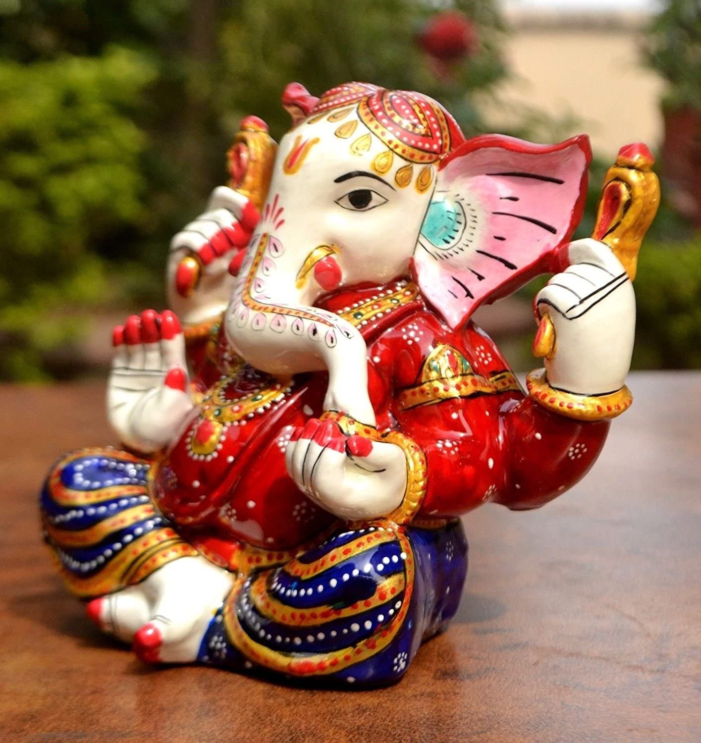 Multicolored Lord Ganpati Blessing Sculpture Worship Statue