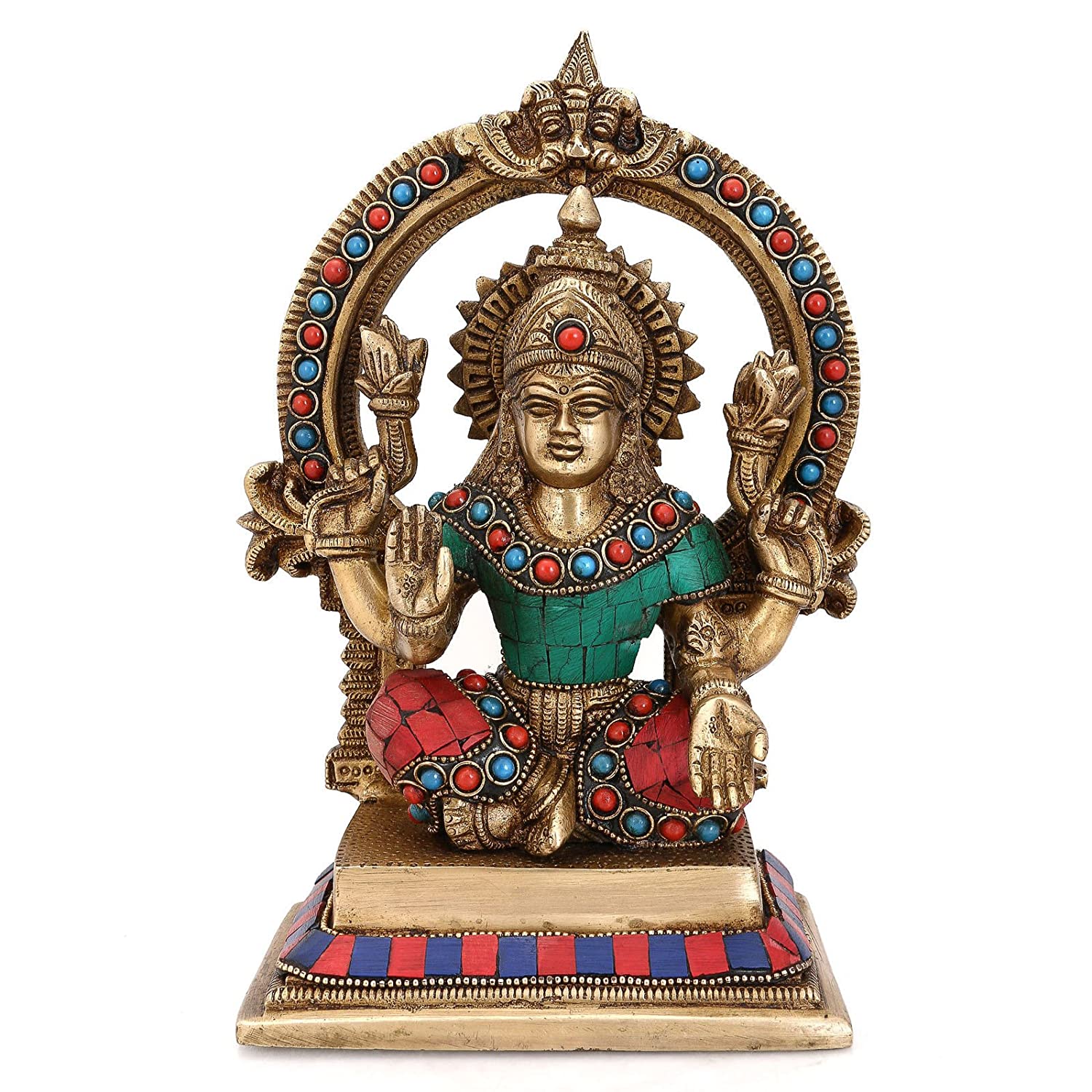 Brass Laxmi Ganesha Idol Murti Sitting On Singhasan Statue