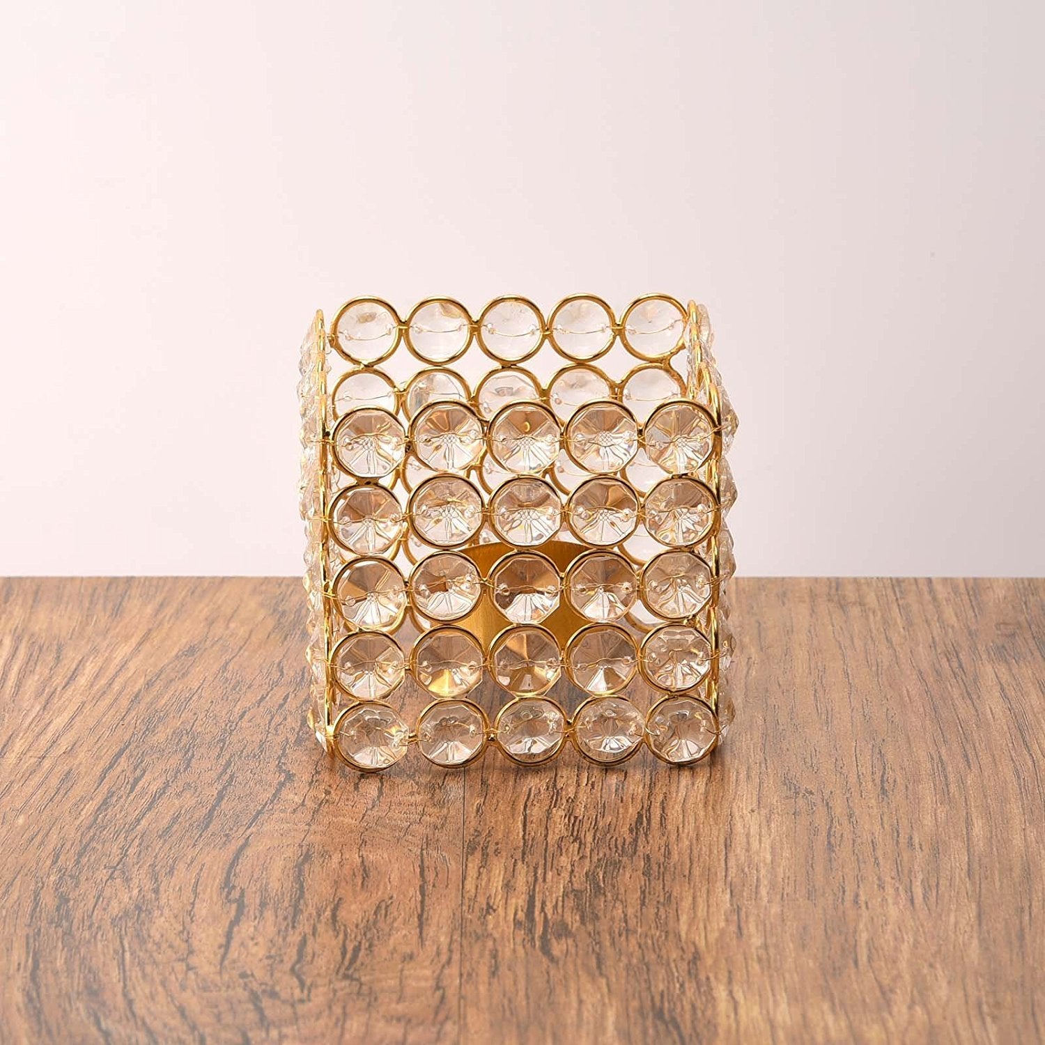 Metal Golden Crystal Lantern Tealight Candle Holder Stand Showpiece