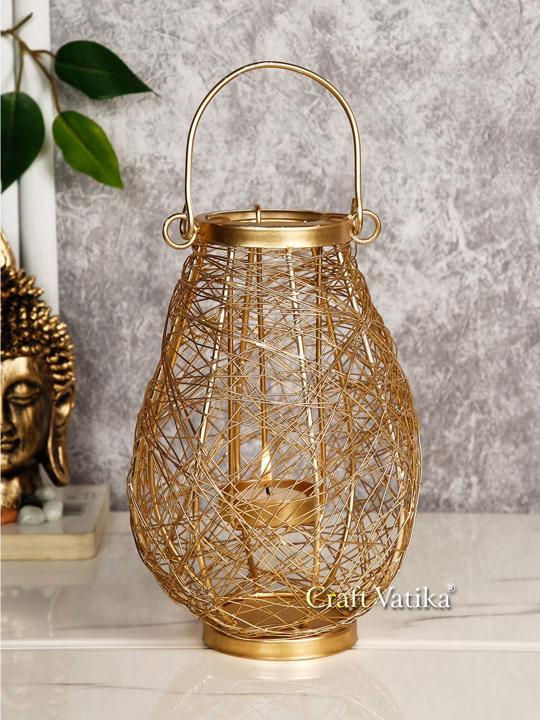 Metal Birds Nested Lantern Tealight Candle Holder Hanging Showpiece