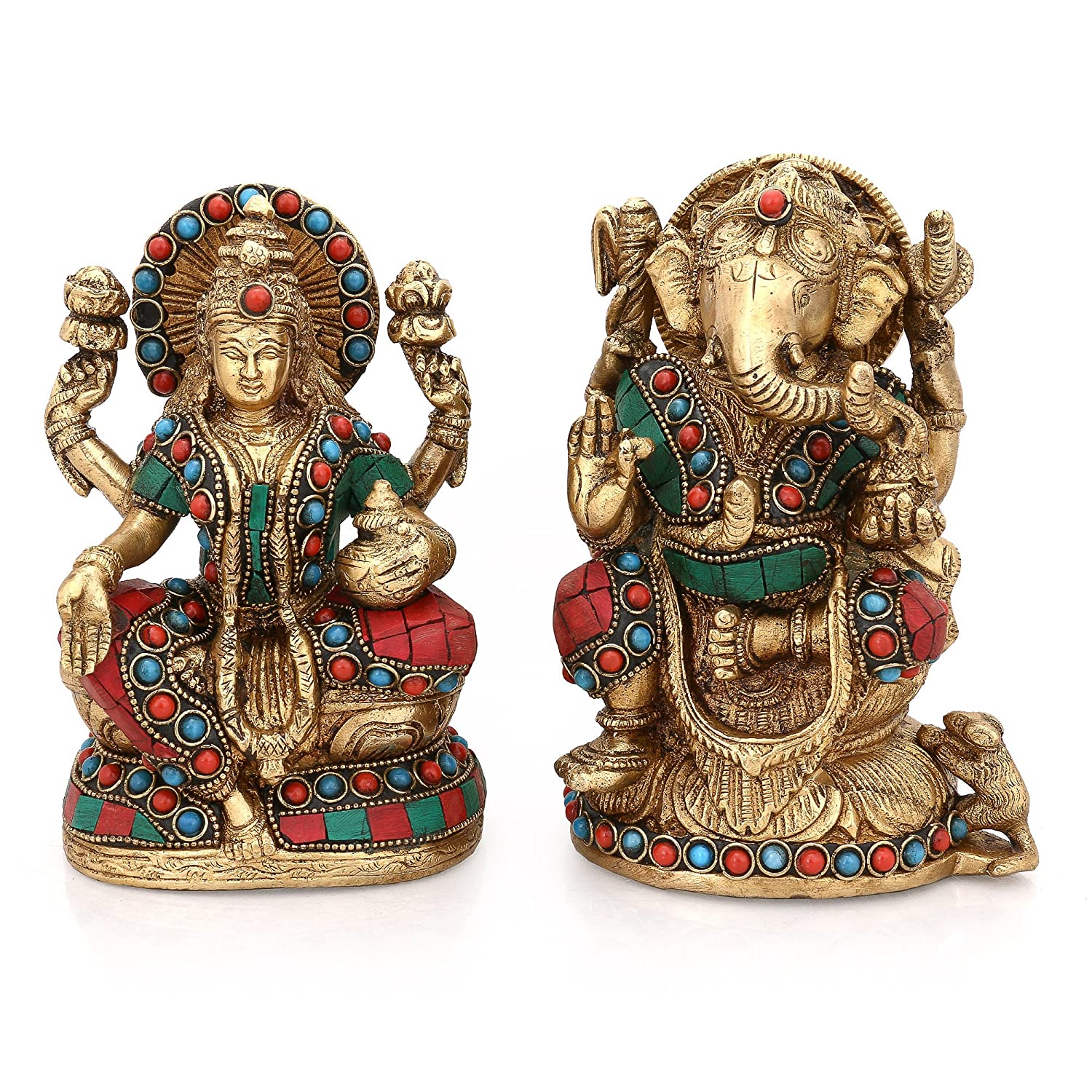 Brass Lakshmi Ganesh Idol Set Murti Statue