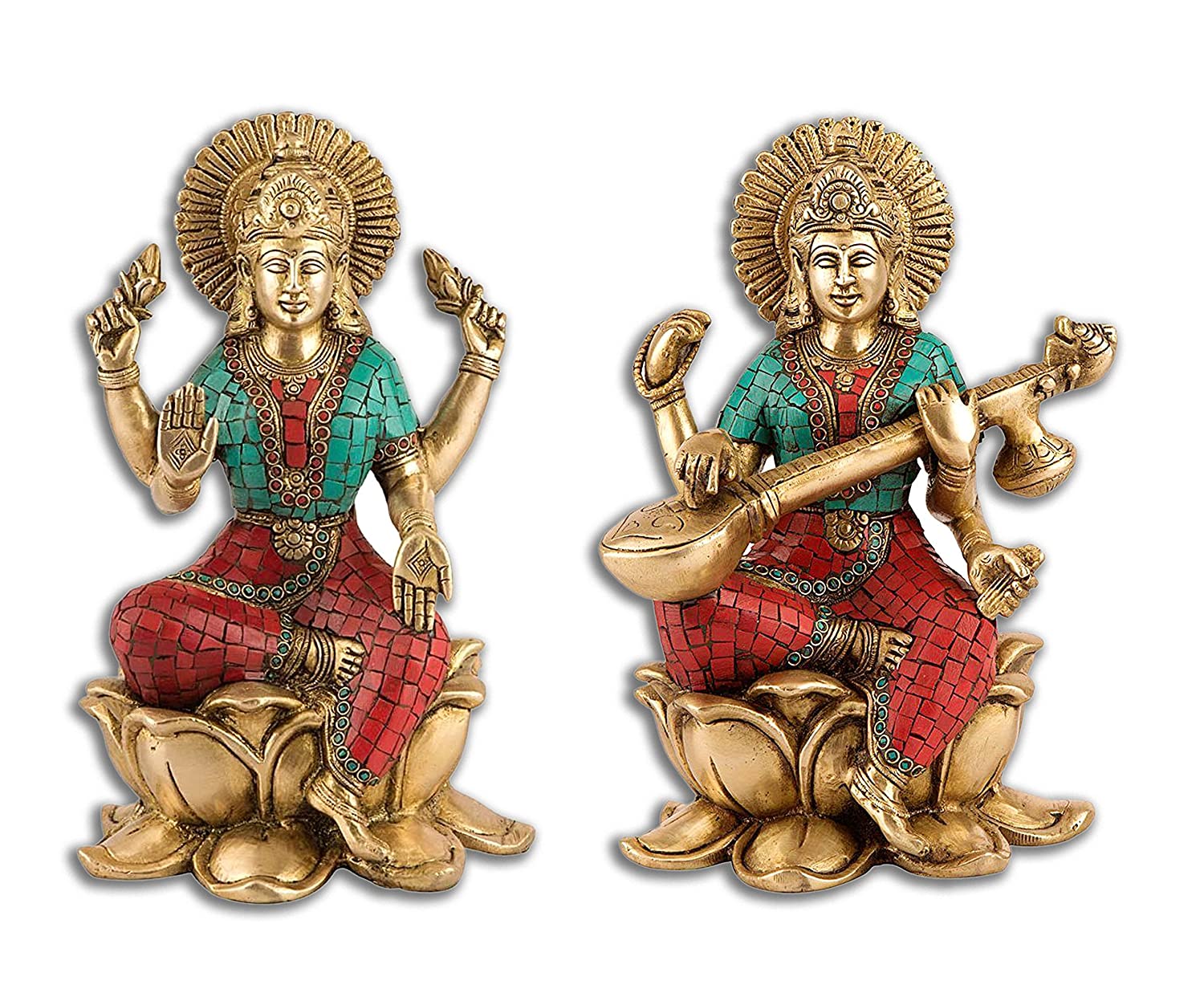 Brass Lakshmi Ganesh Saraswati Idol Murti Statue