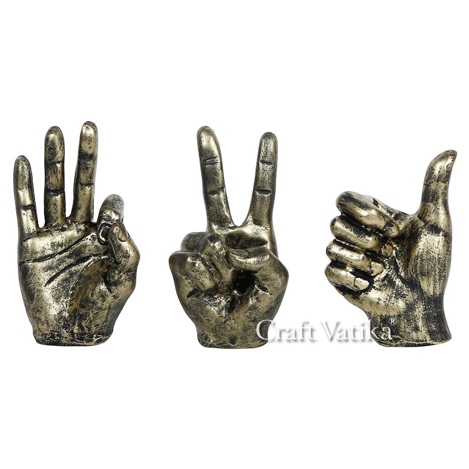 Polyresin Hand Gestures Decorative Showpieces (Set of 3)