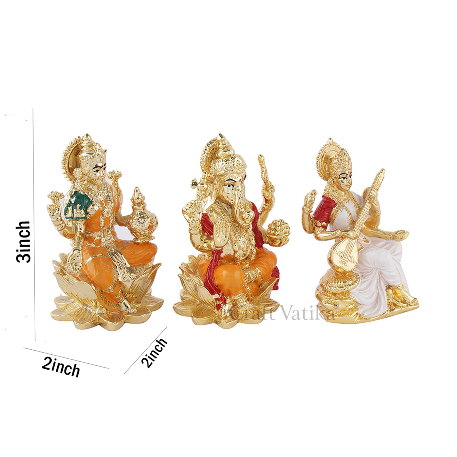 Hindu Deity Idol of Lakshmi-Ganesha-Saraswati Ceramic Idol