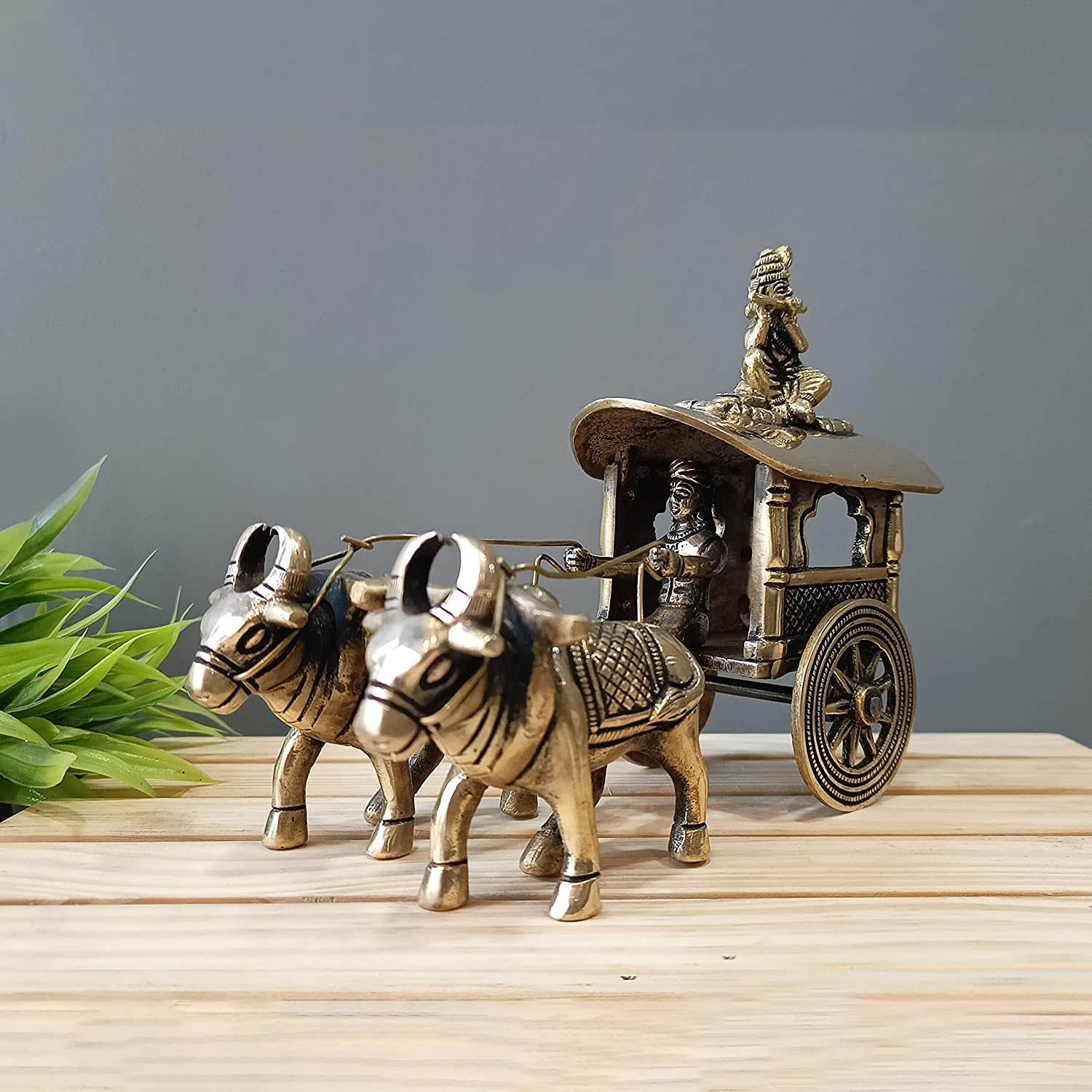 Brass Krishna & Arjuna Bullock Cart Rath Chariot Decorative Showpiece Statue