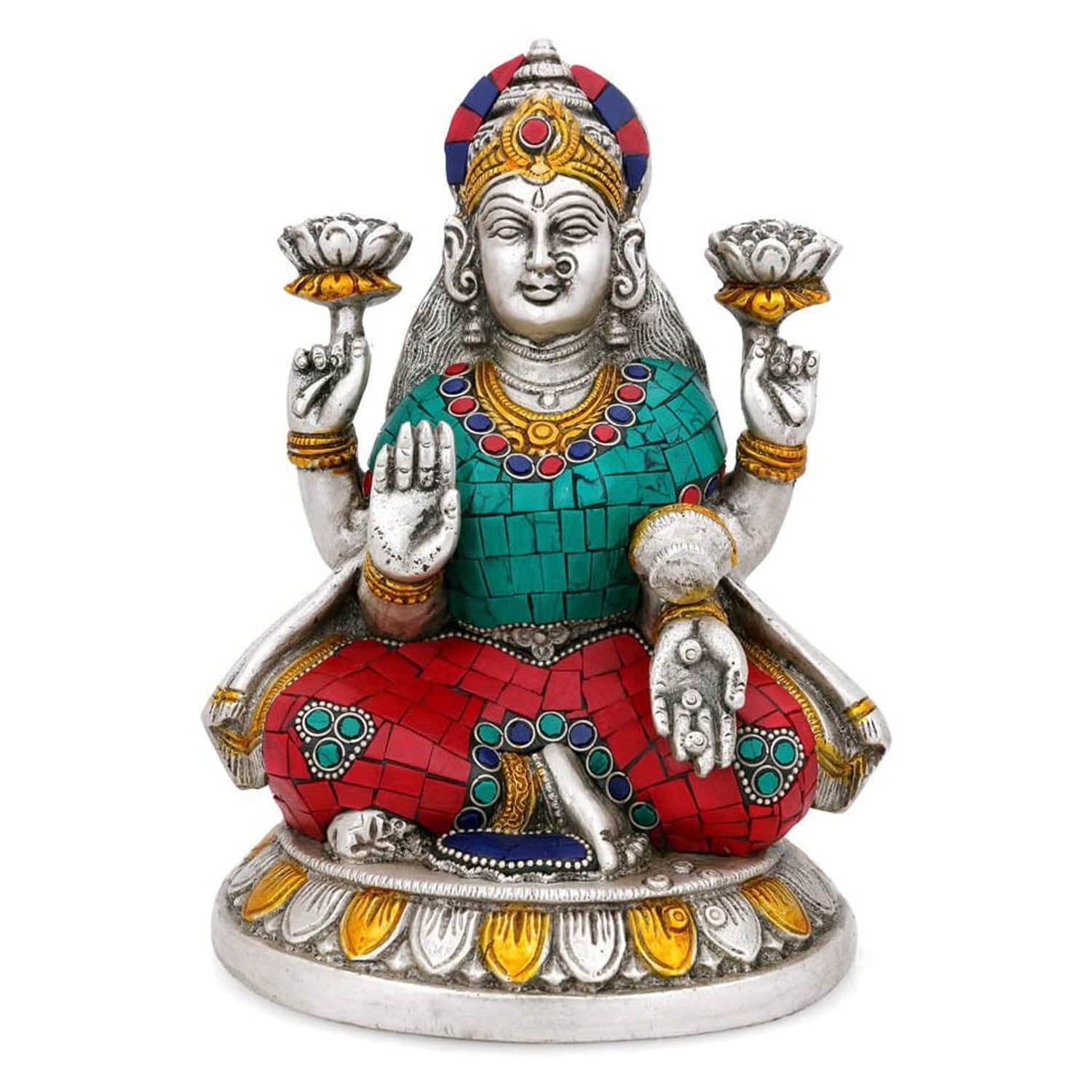Brass Silver Finish Idol of Goddess Laxmi Decorative Statue