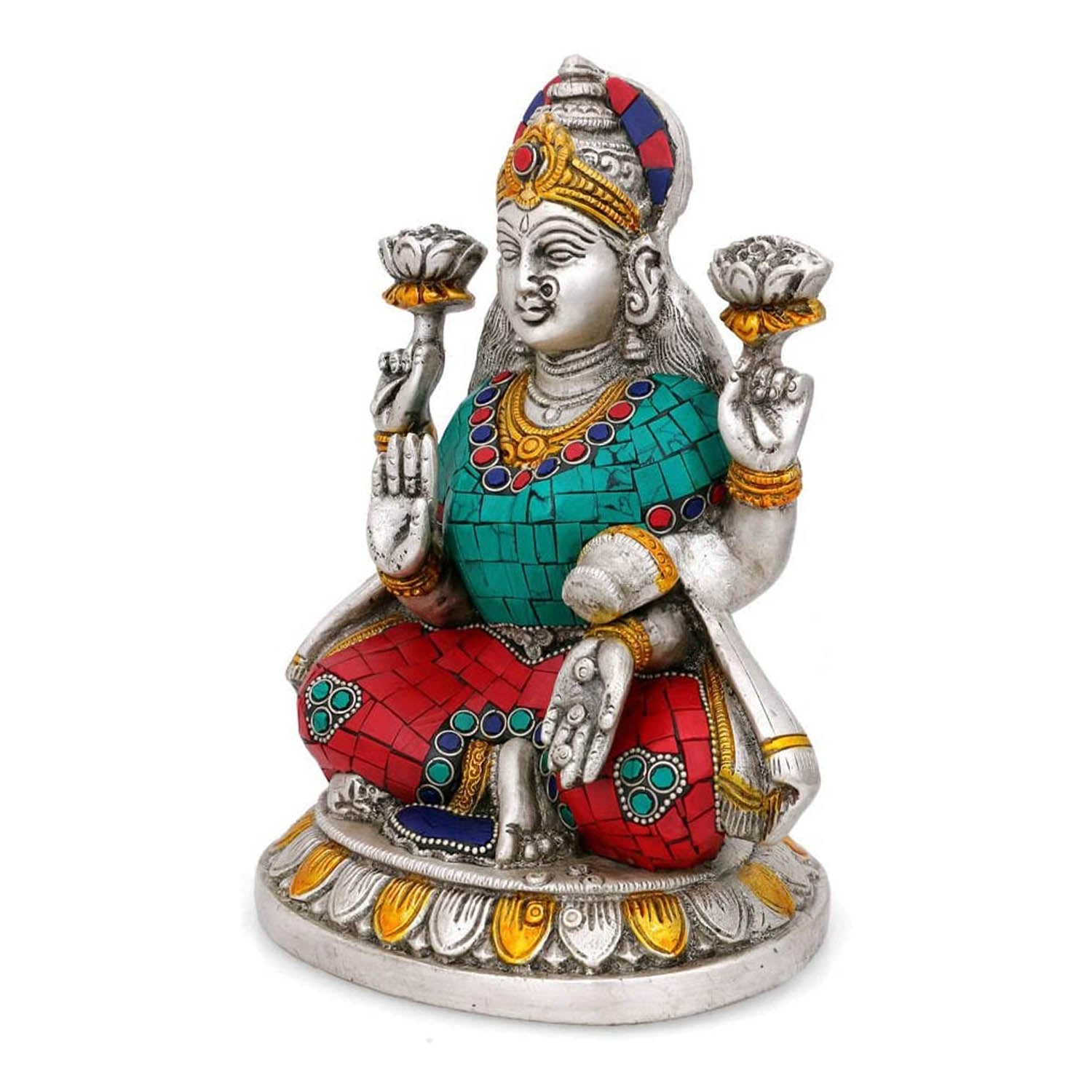 Brass Silver Finish Idol of Goddess Laxmi Decorative Statue