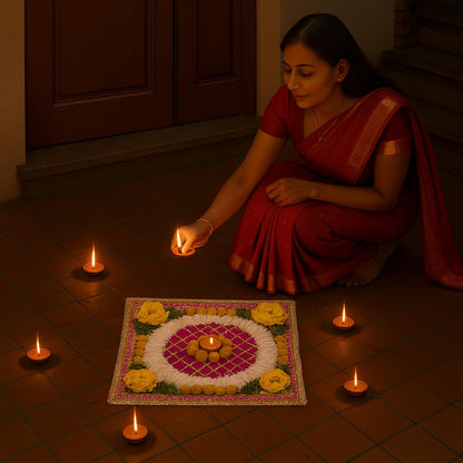 Rangoli Mat Tealight Candle Holder Set of 1 Festival Decoration Items ( RANG203 )