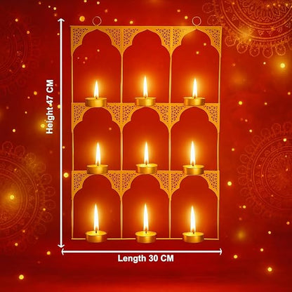Tealight Candle Holder Festive Decor,Wall Mounted Iron Tealight Candle Holder Stand Frame for Home Christmas Diwali Decoration Items, Diwali Gift Items, Wall Decor, Pooja Decoration Items(TCMH490-1BOX)