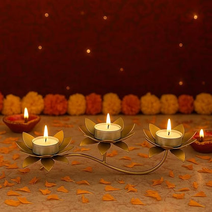 Tealight Candle Holder Set, Diwali Decor Items, Lotus Design Tealight Candle Holder Stand Frame, Christmas Diwali Decoration Items, Pooja Decoration Items, Temple Mandir Decorations (TCMH493-1BOX)
