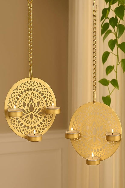 Diwali Decoration Items, Metal Tealight Candle Holder Set of 2,Christmas Decor Gifts, Tlight Candle Holder, Wall Hanging Pooja Decoration Items(TCMH485-1BOX)
