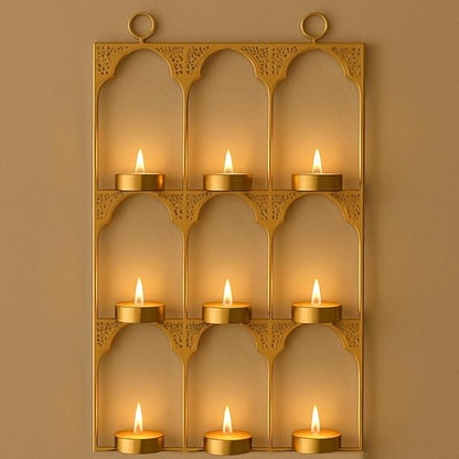 Tealight Candle Holder Festive Decor,Wall Mounted Iron Tealight Candle Holder Stand Frame for Home Christmas Diwali Decoration Items, Diwali Gift Items, Wall Decor, Pooja Decoration Items(TCMH490-1BOX)