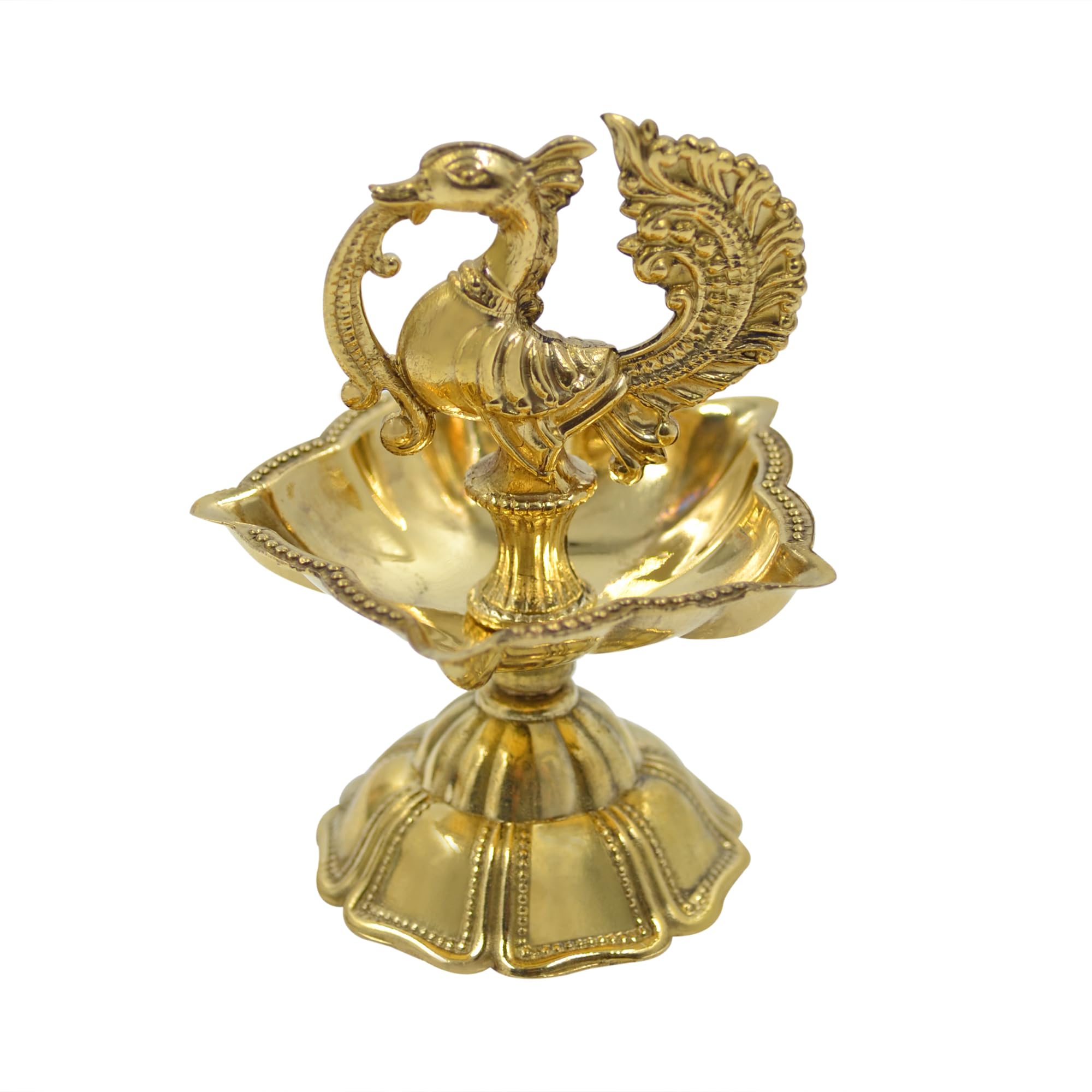 Peacock Design Brass Diya Set of 2, Kuthu Vilakku for Temple, Oil Wick Lamp (DFBS568-2)