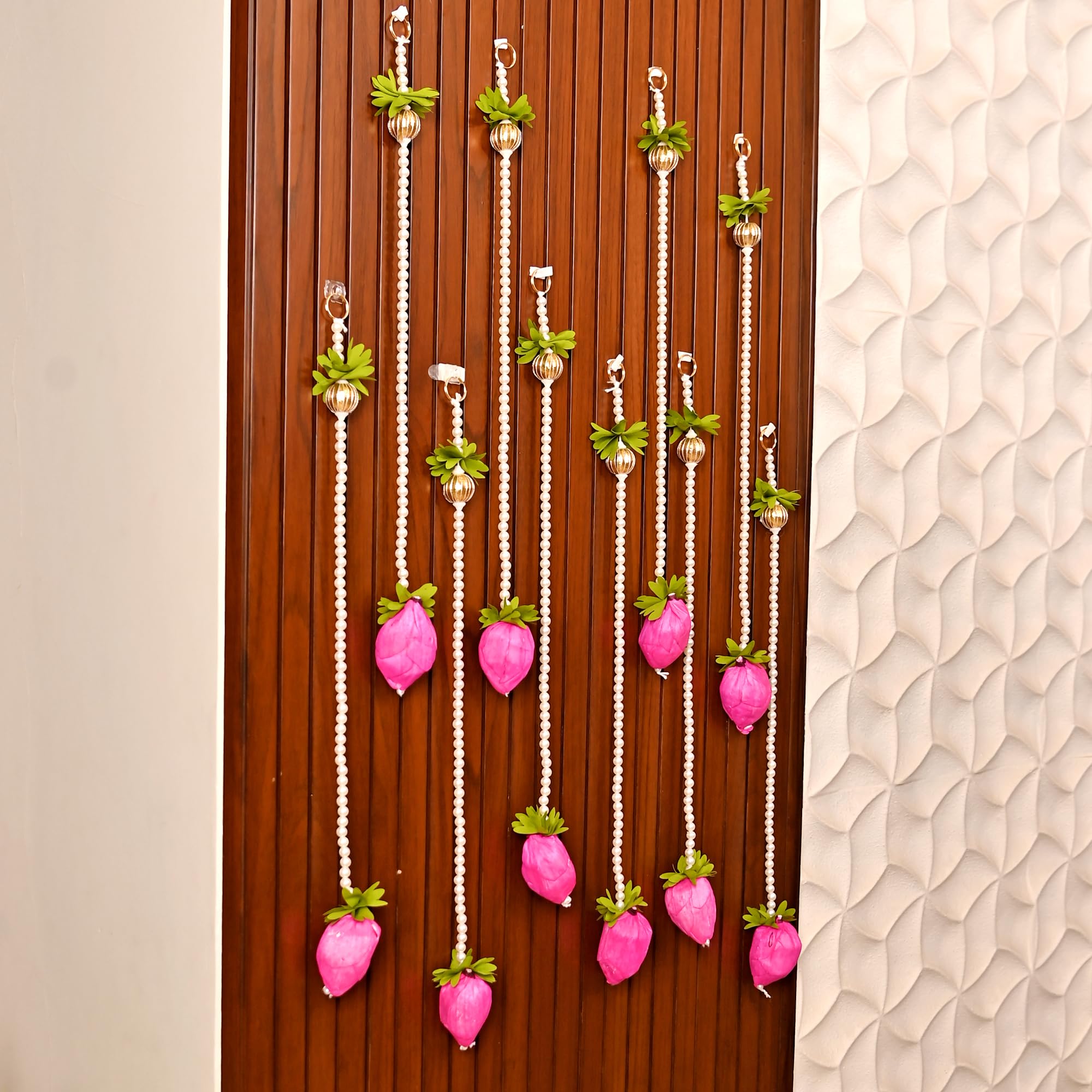 Pack of 10 Pink Lotus Buds Hanging Latkan for Wall Door Festival Decorations (LTKN147-10)