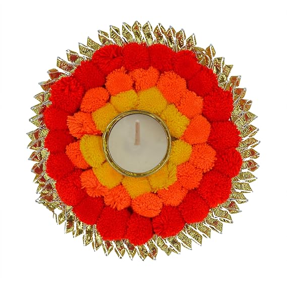 Pom Pom Design Tea Light Candle Holder Decoration Rangoli Mate ( TCMH461 )