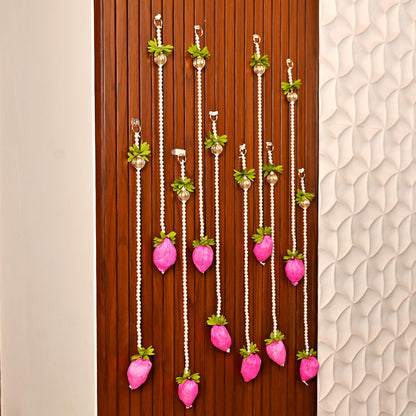 Pack of 10 Pink Lotus Buds Hanging Latkan for Wall Door Festival Decorations (LTKN147-10)