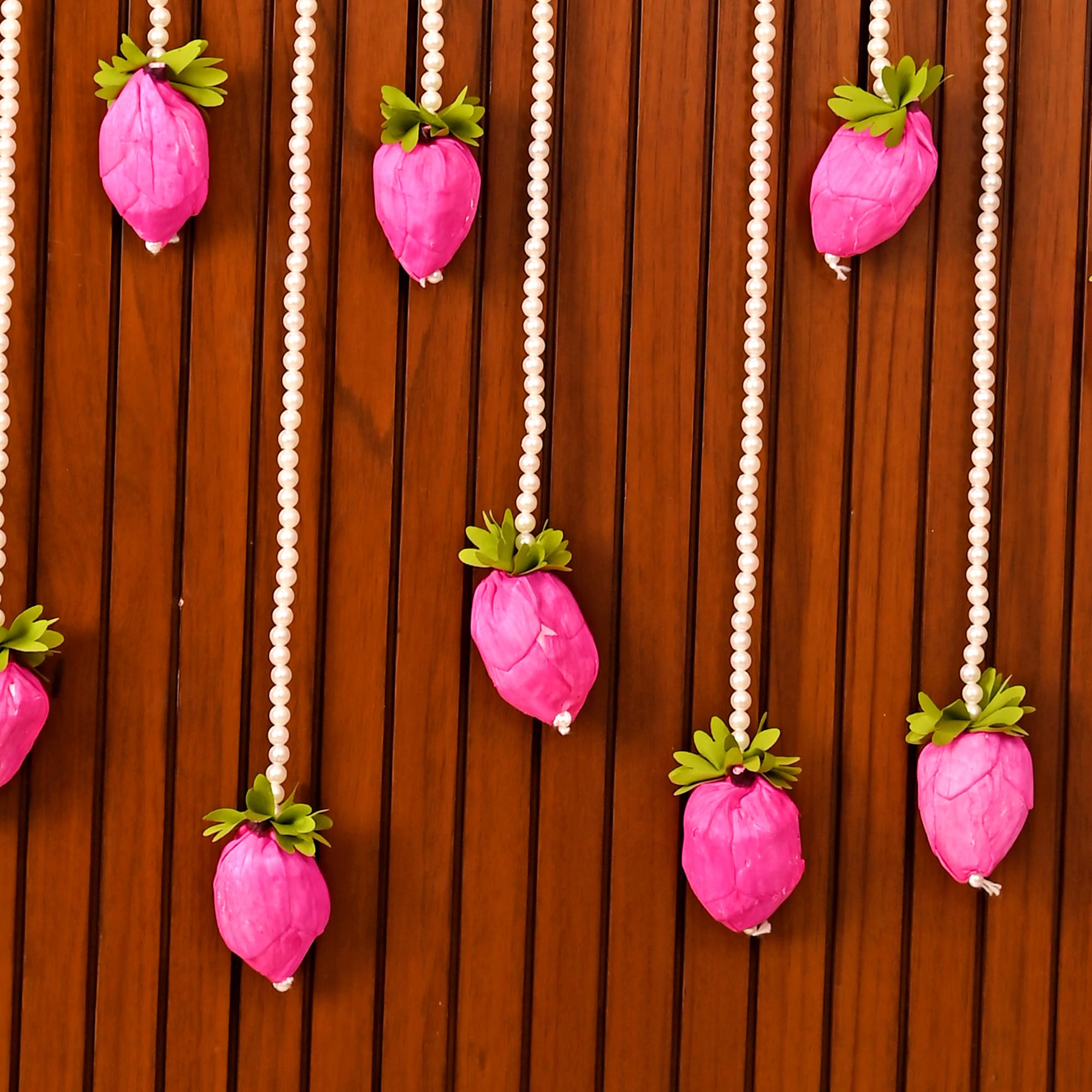 Pack of 10 Pink Lotus Buds Hanging Latkan for Wall Door Festival Decorations (LTKN147-10)