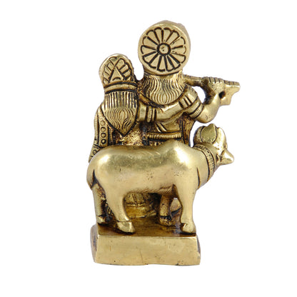 Radha Krishna With Cow Small Brass Idol Rkbs123