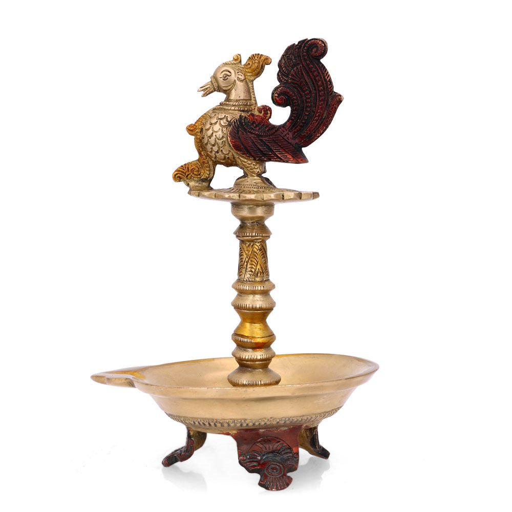Brass Antique Bird Diya Puja Oil Lamp Showpiece 