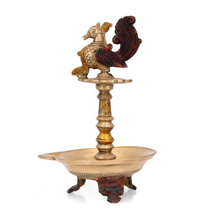 Brass Antique Bird Diya Puja Oil Lamp Showpiece 