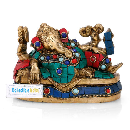 Brass Resting Ganesha Sculpture Decorative Statue