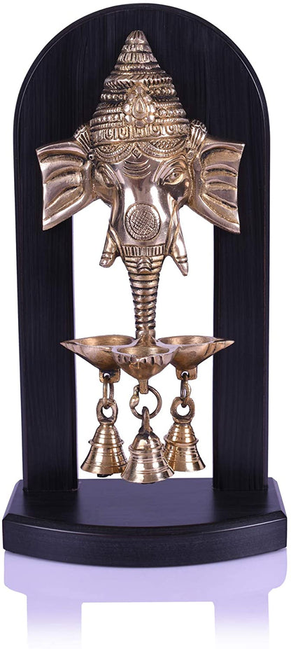 Decorative Ganesha Wooden Base Diya with Bells Showpiece