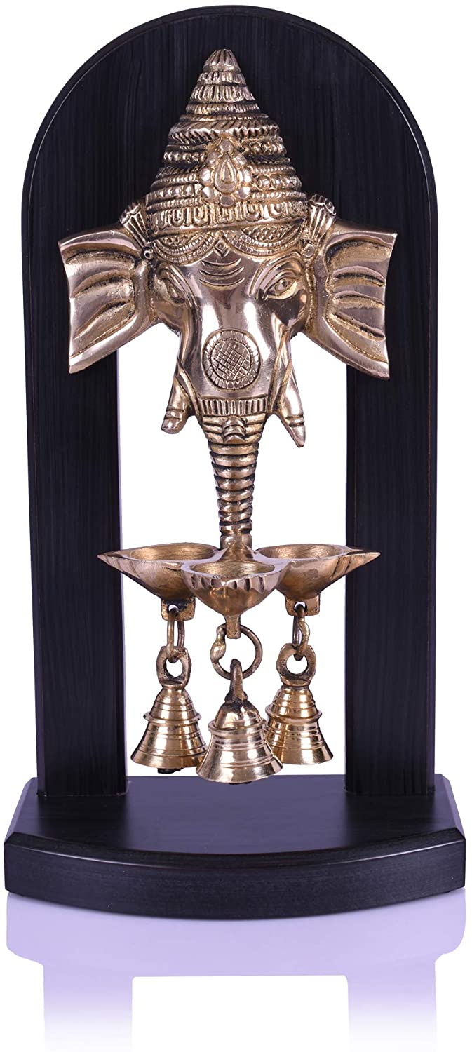 Decorative Ganesha Wooden Base Diya with Bells Showpiece