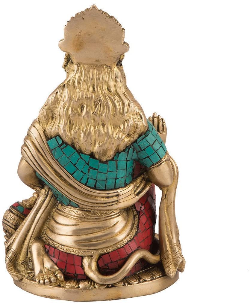 Brass Hanuman Murti in Blessing Sculpture with Gada  Statue 