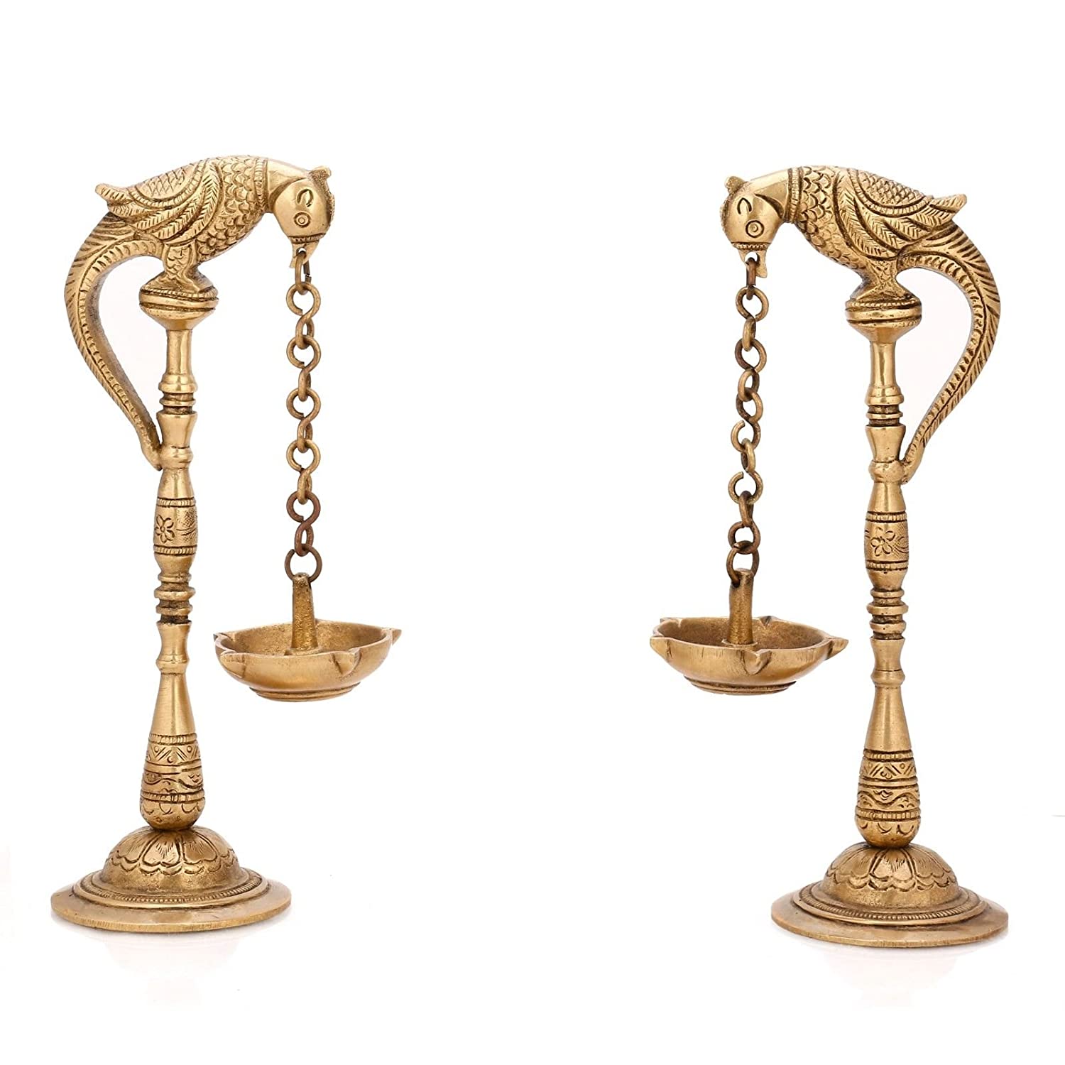 Brass Pair of Diya Oil Lamp Stand Holder Showpiece 
