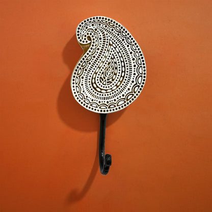 Wooden Block Print Key Holder with Hooks