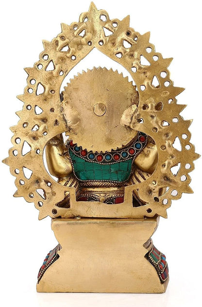 Blessing Ganesha Idol Sculpture sitting on Singhasan statue