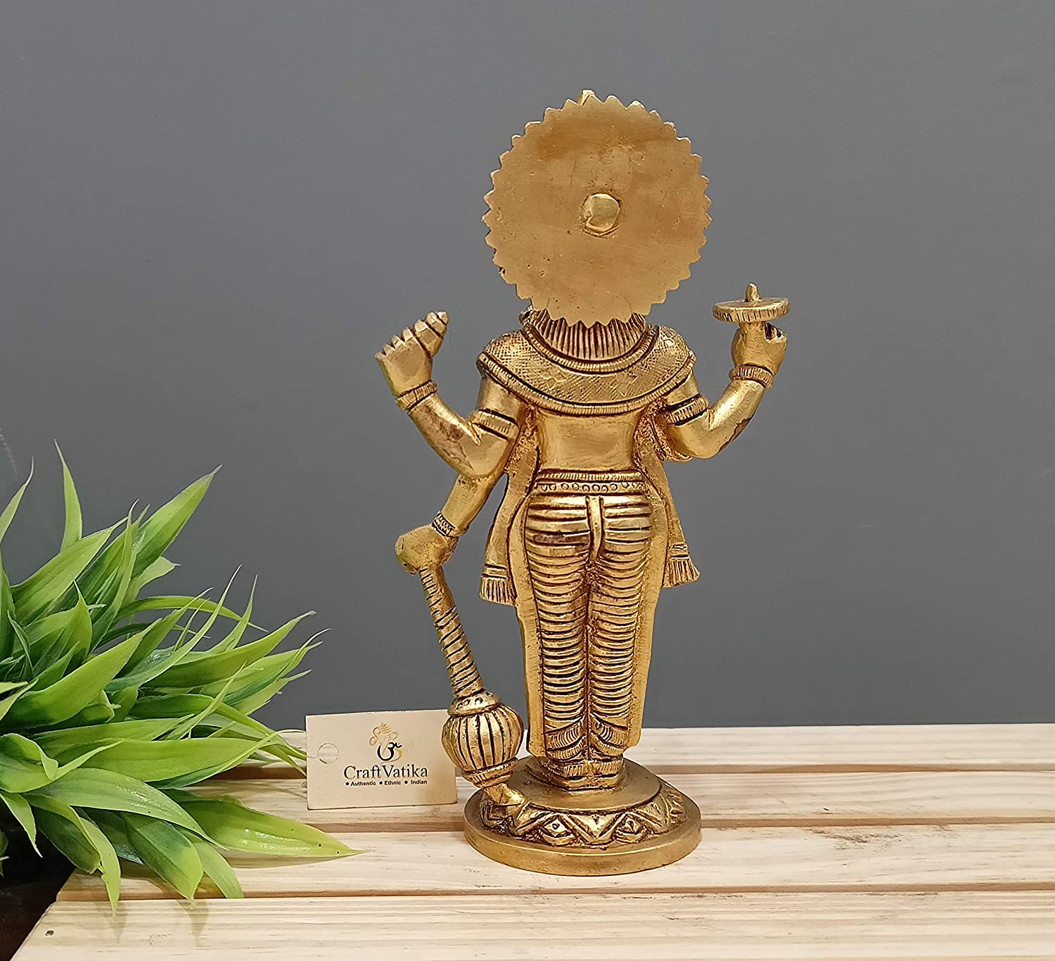 Brass Standing Vishnu Idol Murti Holding Club Statue