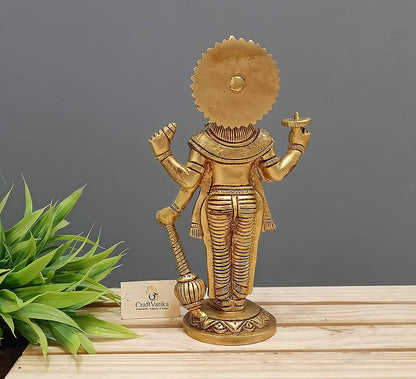 Brass Standing Vishnu Idol Murti Holding Club Statue
