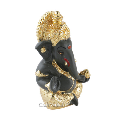 Ceramic Gold Platted Ganesha Idol Car Dashboard Statue