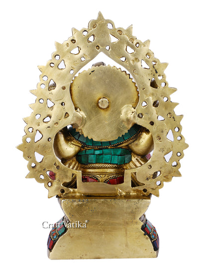 Blessing Ganesha Idol Sculpture Sitting On Singhasan Statue Gts192